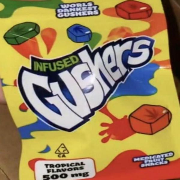 

flavors medicated candy green gusher bags gummies dankest tropical worlds and edibles gushers tropical snack fruit 500mg packaging sour hhgx