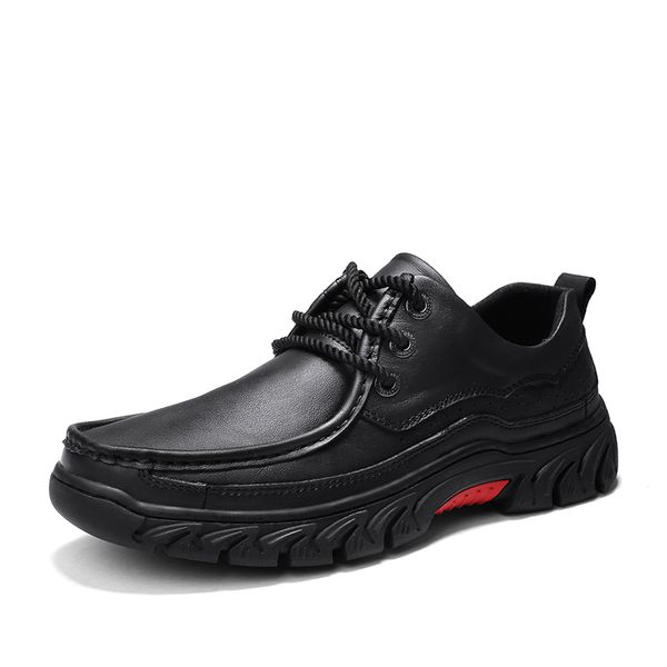 

shoes men genuine leather shoes outdoor non-slip casual male driving footwear comfortable trekking sneakers, Black
