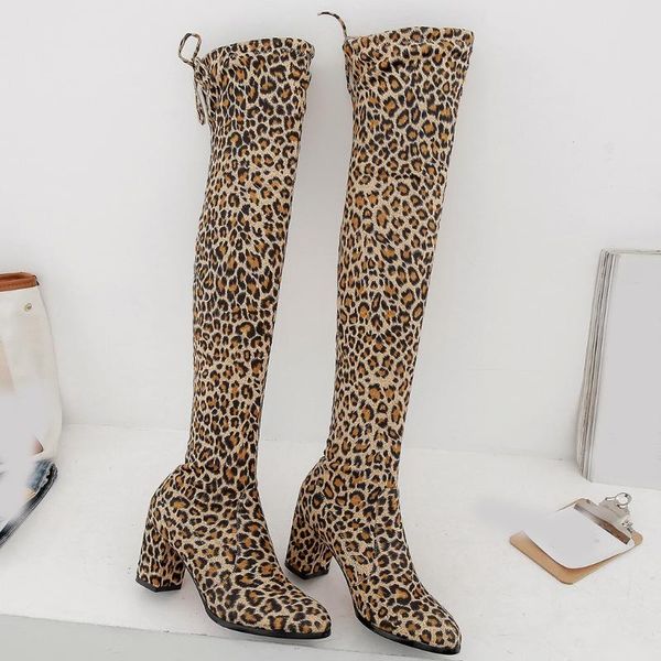 

женские сапоги моды вернуться кружева-up колено bare grils boots квадратным каблуком high flock повседневный длинные пробки высокого качеств, Black