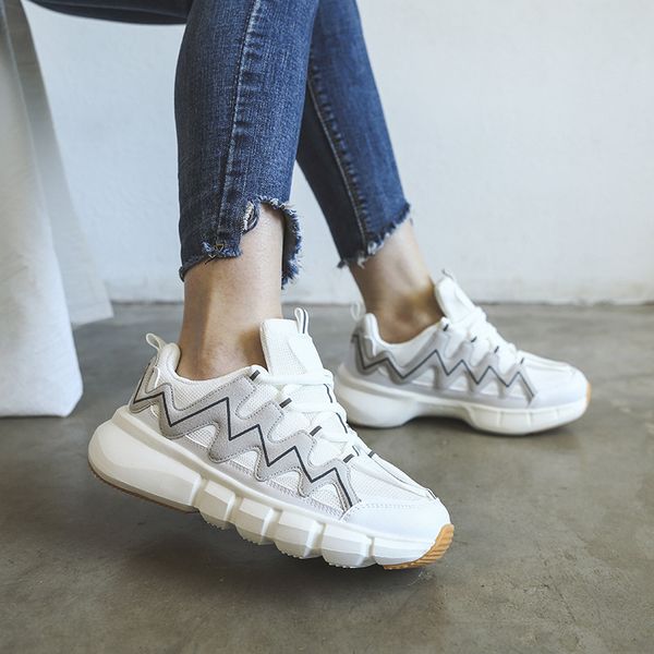 

aautumn chunky sneakers women platform casual shoes women reflective fashion sports white sneakers tenis basket femme, Black