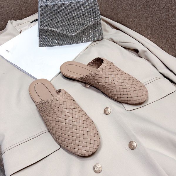 

popular weave fashion casual slippers women temperament elegant ladies shoes genuine leather vintage vigour, Black