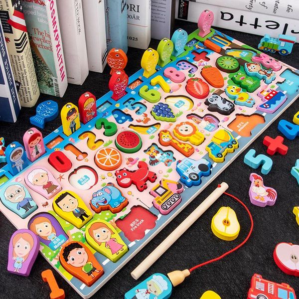 

children puzzle jigsaw building blocks wooden multifunctional math game digital board bricks early intelligence education kids toys gift
