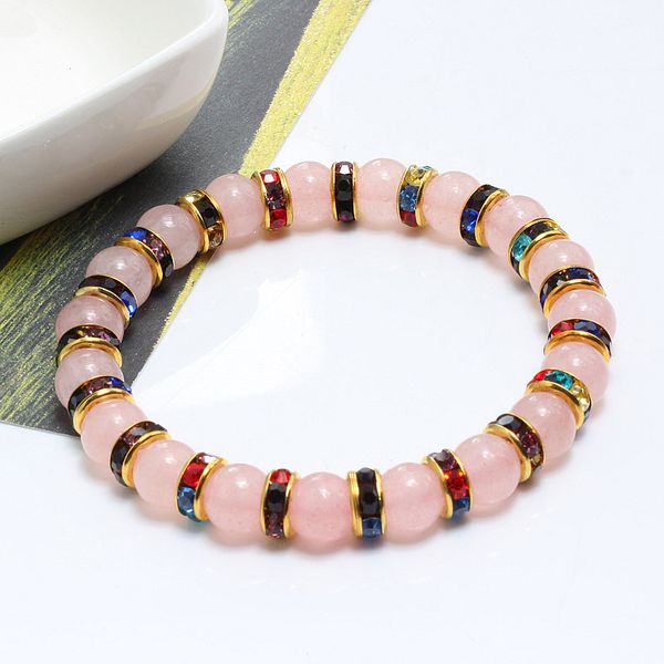 

charm natural stone pink crystal bracelet women rhinestone handmade beaded stretch bracelets bangles yoga prayer strand jewelry, Black