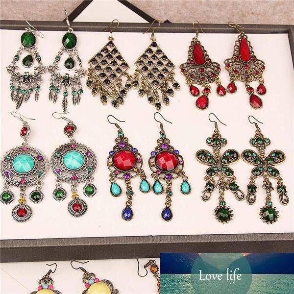 

new fashion vintage gemstone rhinestone dangle earrings bohemian mixed order fashion jewelry women drop earring mother gifts, Silver