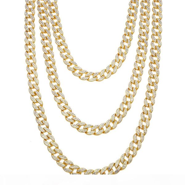 

hiphop miami cuban link chain necklace alloy full rhinestone crystal hip hop blingbling necklaces gold silver rapper jewelry 18,20,24,30inch