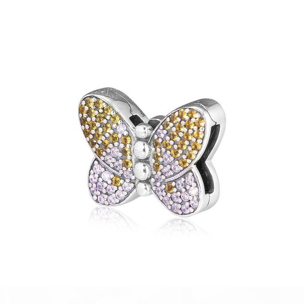

2019 spring 925 sterling silver jewelry reflexions bedazzling butterfly clip charm beads fits pandora bracelets necklace for women jewelry, Bronze;silver
