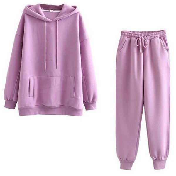 

mjartoria womens tracksuit hoodies pants set two piece set solid fleece oversized sportsuit warm sweatshirt jogger pants suit x0923, Gray