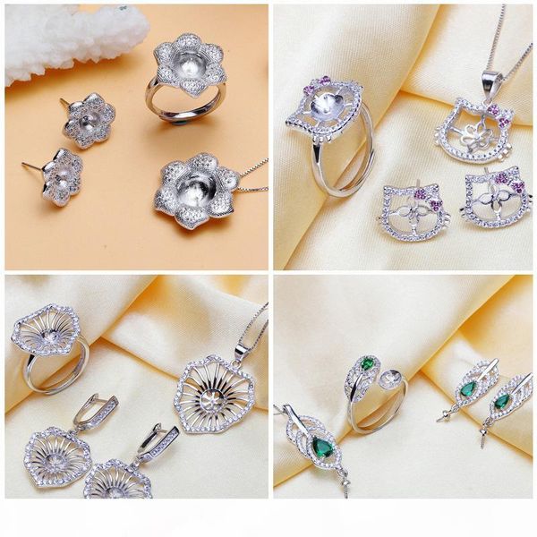 

100% pearl necklace& earrings& ring setting silver necklace pearl jewelry for women diy gift settings 5 styles pearl jewelry, Slivery;crystal