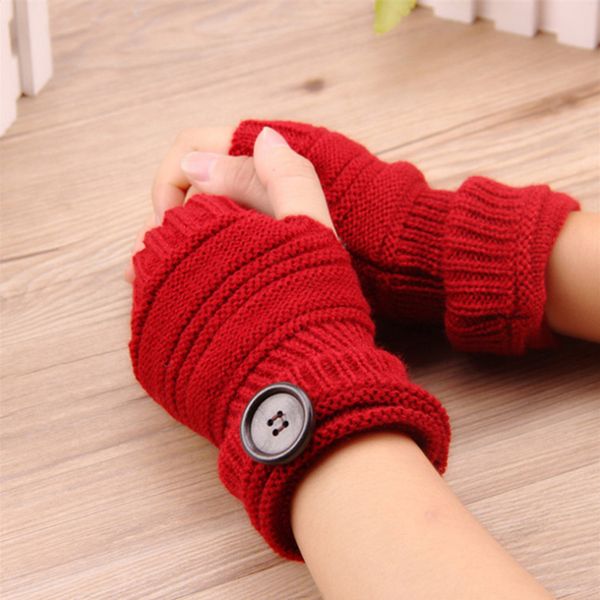 

winter new women knitted warm fingerless gloves 2020 button female half finger gloves warm soft women knitted mittens, Blue;gray