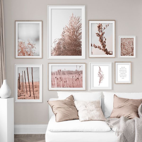 

pink reed grass flower plant wall art picture abstract beautiful canvas painting home decor mural poster prints for living room