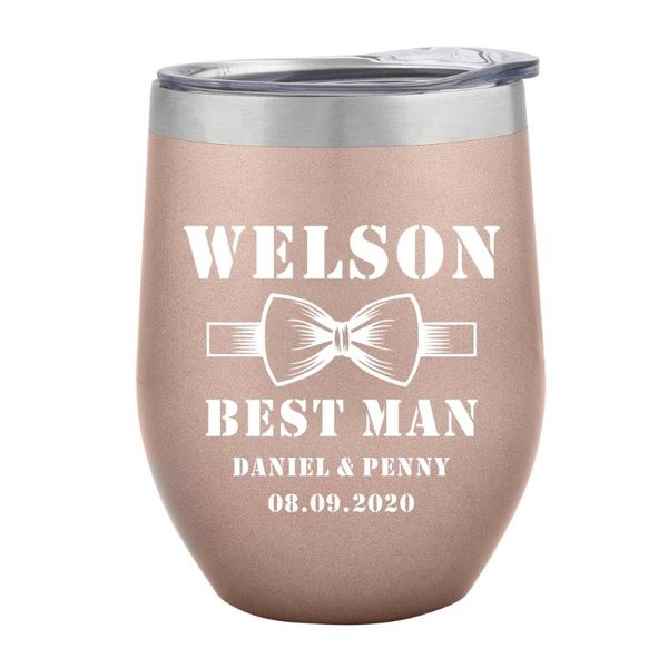 

party favor 12oz personalized engraved wine tumbler lid lowball cocktail insulated drink cup groomsman gift wedding favors decor