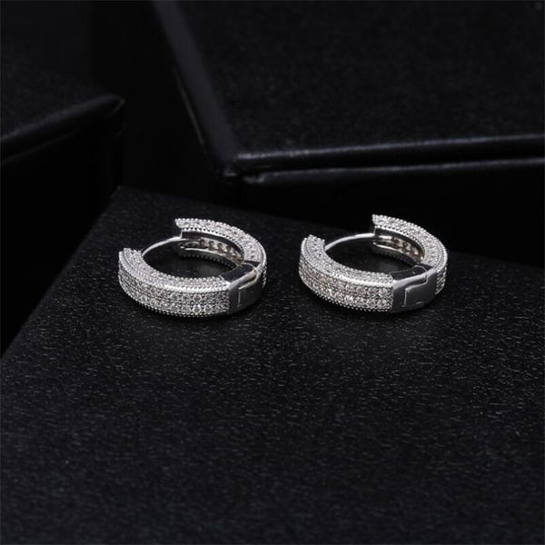 Hip Hop Top Sell Vintage Jewelry 18K White Gold Fill Pave White Sapphire CZ Diamond Huggie Circle Pendiente Mujeres Hombres Clip Pendiente C229h