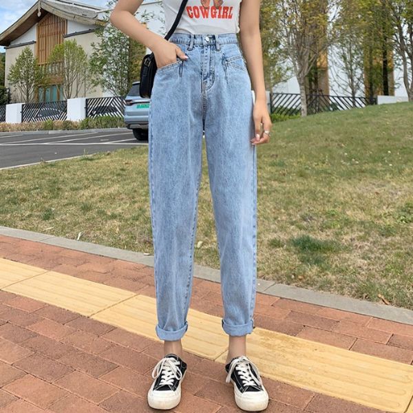 

women's jeans blue denim harem pants casual high waisted mom loose plus size ladies trousers pantalon vaquero negro mujer