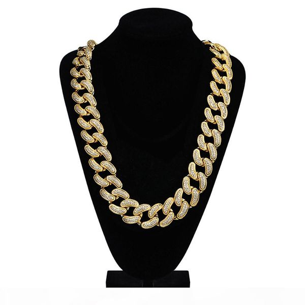 

28mm men's large size miami cuban link chain hip hop iced out full cubic zirconia necklace brass gold silver color jewelry