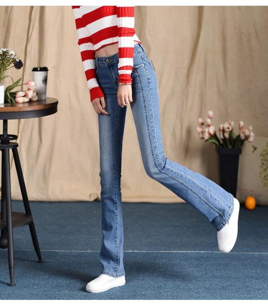 

2020 new spring and autumn office lady cotton plus size stretch female women girls brand straight jeans clothes, Blue