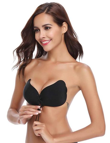 

magic wing strapless bra silicone push-up strapless backless self-adhesive sticky invisible bra, Red;black