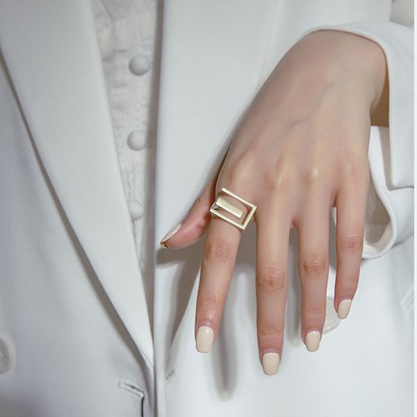 

wedding rings gold ins fashion geometric square irregular hollow line adjustable open for women girl party jewelry, Slivery;golden