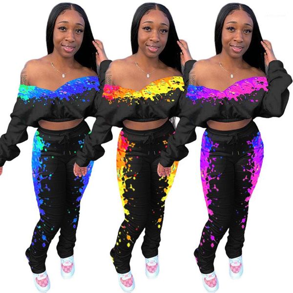 

sleeve casual woman two piece outfit graffiti print women clothing womens designer tracksuits spring autumn long, Gray