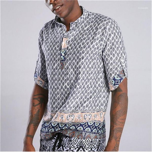 

collar fashion contrast color shirts mens designer loose shirt with buttons floral casual shirts short sleeve stand, White;black