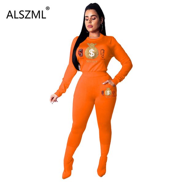 

women's tracksuits simple pure color o neck long sleeve lip print crop and pants 2 pieces set high street tight club party lady out, Gray