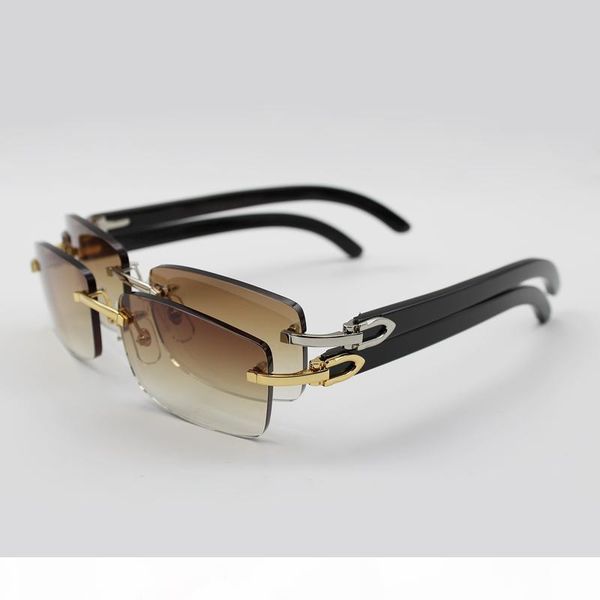 

brand designer black buffalo horn sunglasses luxury retro rimless real buffalo horn glasses for men women sun glasses with original box case, White;black