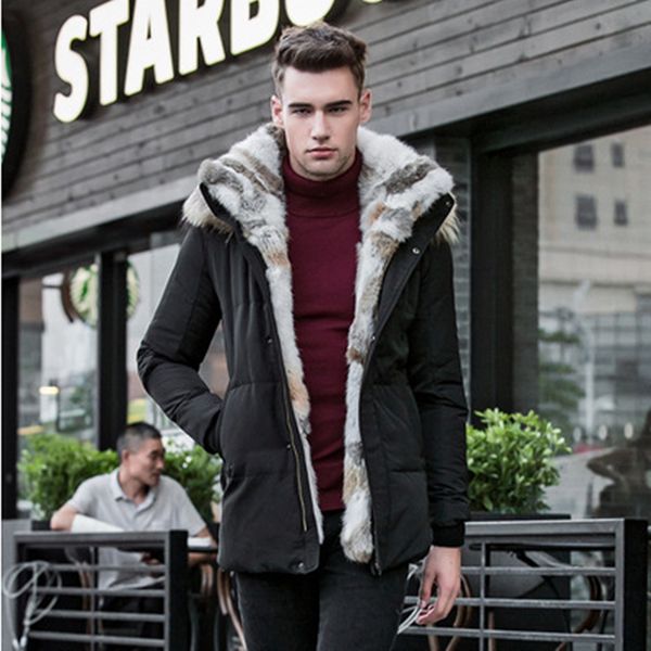 

2020 winter duck down jacket men coat parkas thick liner male warm clothes fur collar, Black