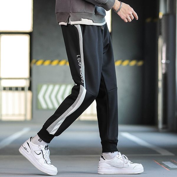 

legged japanese sports pants casual loose jogging pants harajuku style men's autumn overalls, Black
