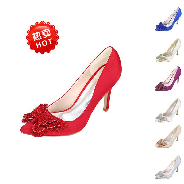 

pointed toe women pumps wedding party thin heel shoes flock 9.5cm thin high heels slip on rhinestones butterfly-knot bling, Black