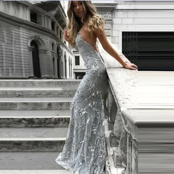 

fitted mermaid prom dress silver sparkling glitter evening dress v neck with thin straps lace formal party gowns, White;black