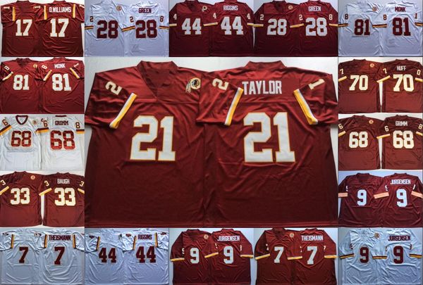 

ncaa vintage football stitched jersey 70 sam huff 68 russ grimm 44 john riggins 9 sonny jurgensen 33 sammy baugh 81 art monk joe theismann, Black