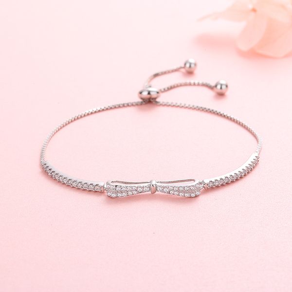 

S925 sterling silver diamond bow adjustable bracelet ins minority students design bracelet jewelry