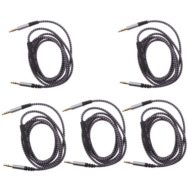 

5pack premium audio cable with remote volume control micphone 3.5mm braided nylon stereo audio cable (male to male