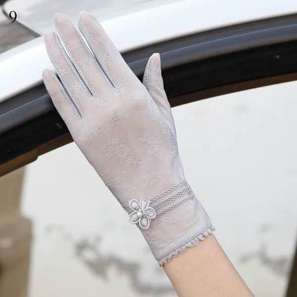 

1 pairs female summer lace gloves lady silk driving gloves outdoor breathable short glove women thin touch screen mittens, Blue;gray