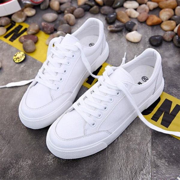 

fashion shoes women vulcanize shoes spring new casual classic solid color pu leather women casual white sneakers a27, Black