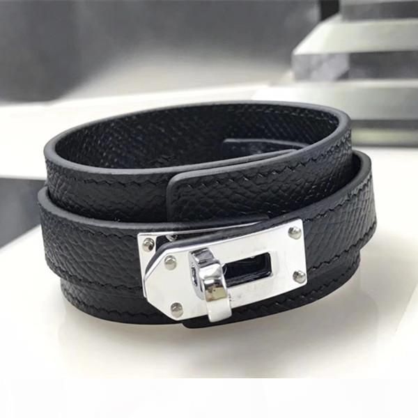 

wholesale titanium steel h leather bracelet round button wide h brand bangle women bracelet fashion jewelry couple bracelets, Black