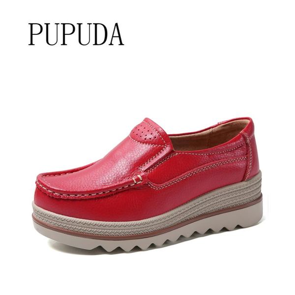 

pupuda wedges shoes women comfy chunky sneakers women lightweight platform shoes slip on loafers casual leather fema, Black