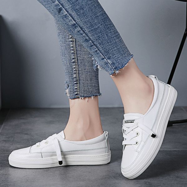 

осень женщины квартиры кроссовки обувь женская шнуровке повседневная обувь кожа pu женщин белые кроссовки, Black