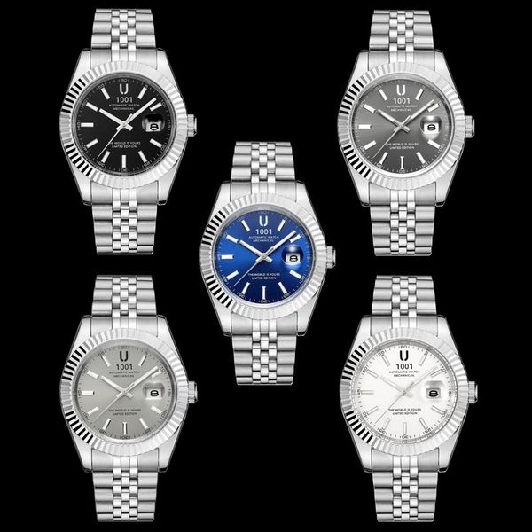 

u1001 brand luxury new classic dial luxury men automatic watches stainless steel waterproof mechanical watch relogio masculino, Slivery;brown