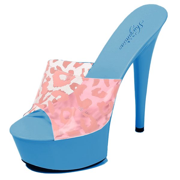 

colors slippers women shoes summer black pvc thin heels 15cm leopard print platform nightclub fun shoes outside slides femmes