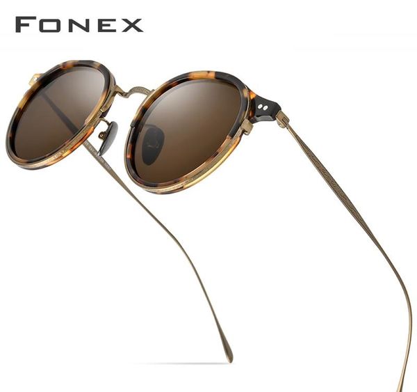 

fonex титана sunglass мужчины урожай ретро круглые ацетат поляризованные солнцезащитные очки для женщин 2020 высокое качество uv400 sunglass, White;black