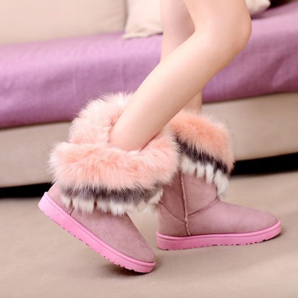 

women fur boots ladies winter warm short boots for women snow shoes style round-toe slip on female flock snow boot ladies shoes, Black