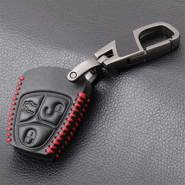 

car key keychain for mercedes benz b c e ml s clk cl classe 3 buttons fob with key ring leather remote key cover case car accessories