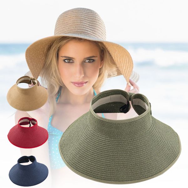 

women summer foldable straw sun visor with cute bowtie beach daily holiday hat thj99, Blue;gray