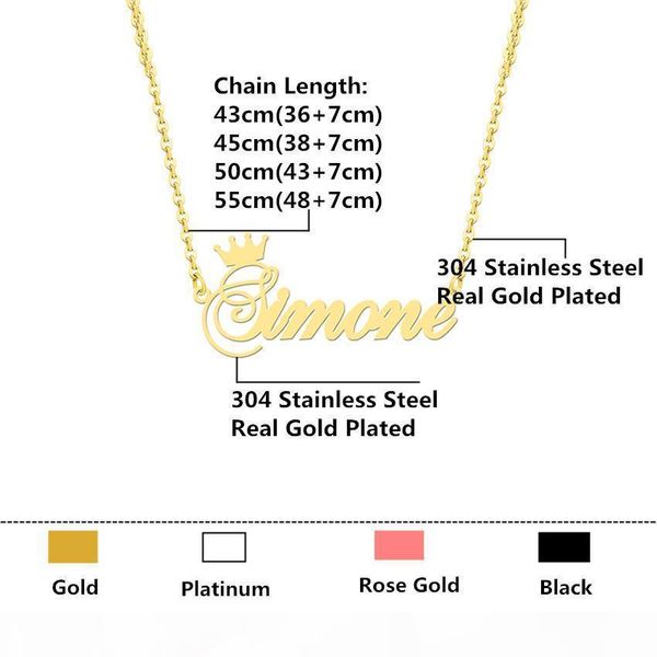 

f christmas gift custom crown name necklace personalized jewelry silver rose gold stainless steel chain nameplate choker necklaces