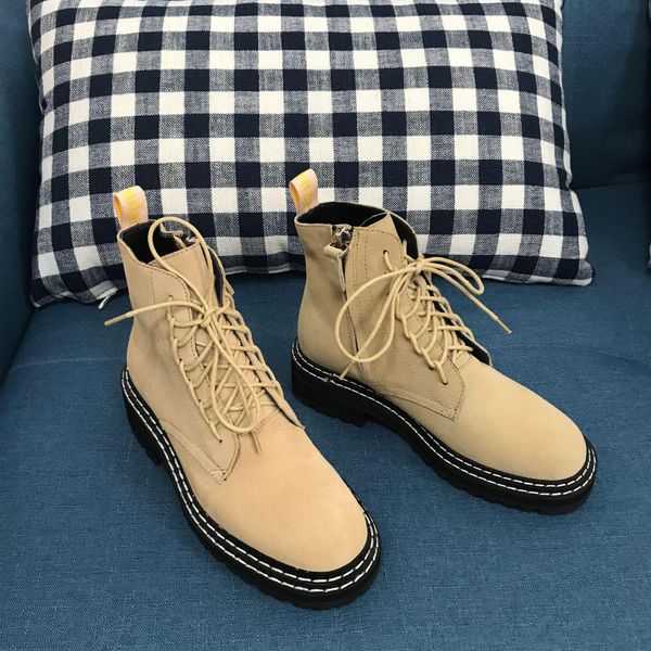 

new trend martin boots side zipper ventilation short boots highheel thick sole nude color elastic outdoor women shoes, Black