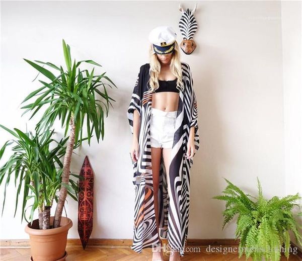 

swimwear clothing for women summer bikini cover-ups women long zebra striped beach prevent bask in cardigan, White;black