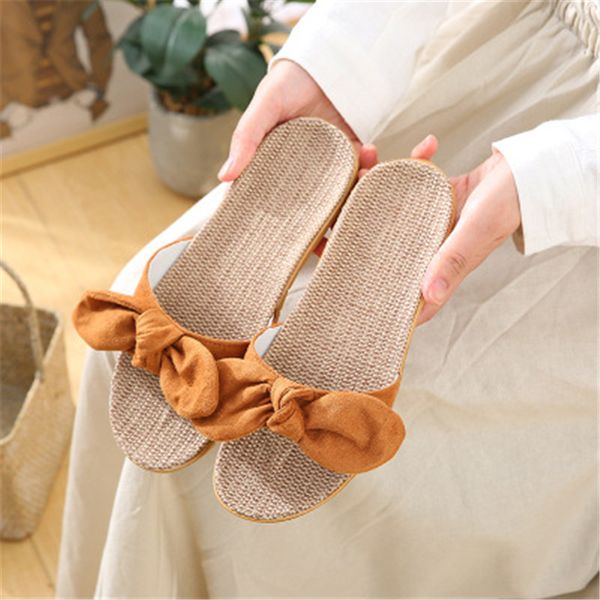 

fayuekey женщины бабочка узел тапочки мягкого льняной женская вскользь слайды плоских сандалии нового лето крытой обувь покрытие вьетнамка, Black