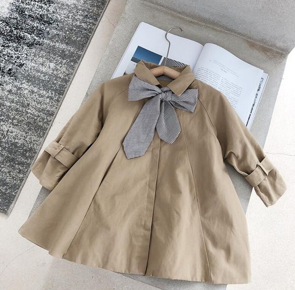 

retail 2020 fall bow trench for baby girls, children fashion elegant outwear 1-6t, Blue;gray