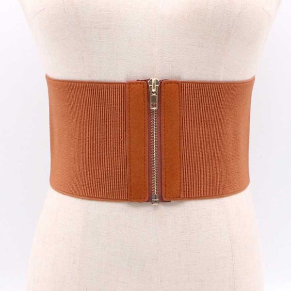 

women elastic waist belt dress belt accessories stretch wide zipper corset cummerbund waistband dress adornment for women strap, Black;brown