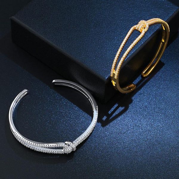 

european copper gold color knotted prevent allergy bangle for women open cuff fashion bracelet jewelry accessory, Black